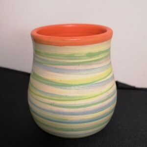Beautiful Studio Art Pottery Vase Signed Slater Vibrant Glaze Orange Interior